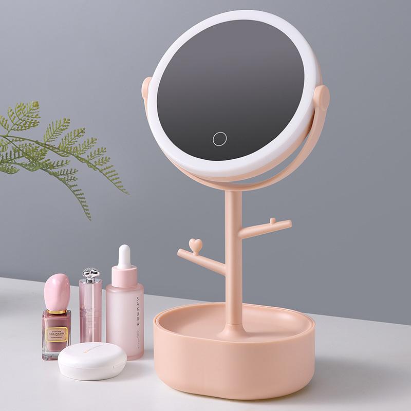 Ecoco Smart LED Light Cosmetic Makeup Mirror USB Touch Screen Home Desk Vanity 360° Pink