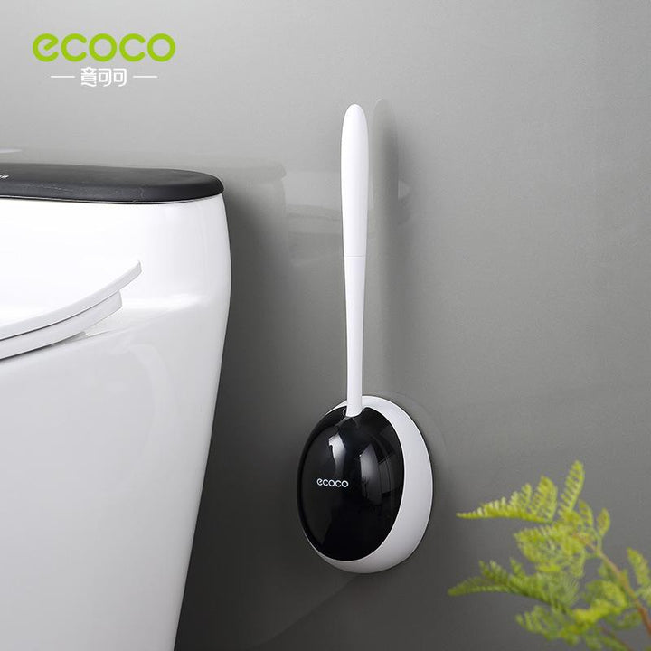 Ecoco Silicone Water Drop Toilet Brush Holder Set Wall-Mounted Cleaning Brush Tool Black