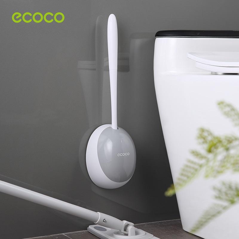 Ecoco Silicone Water Drop Toilet Brush Holder Set Wall-Mounted Cleaning Brush Tool Black