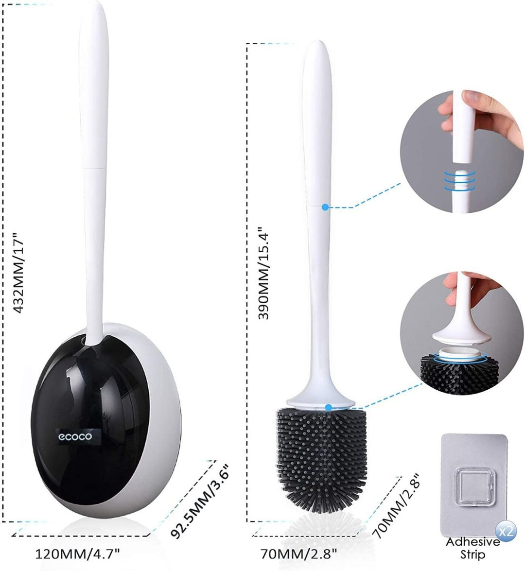 Ecoco Silicone Water Drop Toilet Brush Holder Set Wall-Mounted Cleaning Brush Tool Black