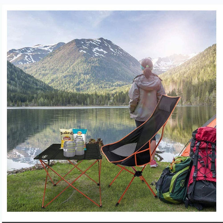 Camping Chair Folding High Back Backpacking Chair with Headrest Brown