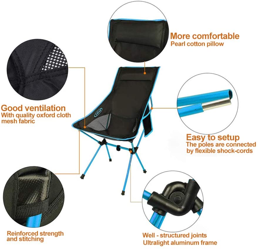 Camping Chair Folding High Back Backpacking Chair with Headrest Orange