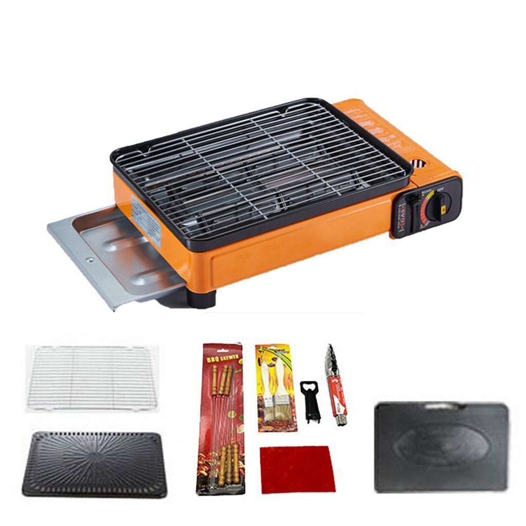 Portable Gas Stove Burner Butane BBQ Camping Gas Cooker With Non Stick Plate Red without Fish Pan and Lid