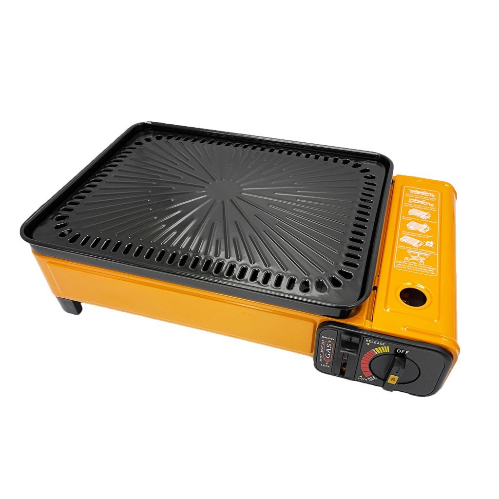 Portable Gas Stove Burner Butane BBQ Camping Gas Cooker With Non Stick Plate Red without Fish Pan and Lid