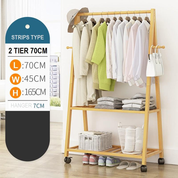 Rail Bamboo Clothes Rack Garment Hanging Stand 3 Tier Storage Shelves Closet 80cm Panel