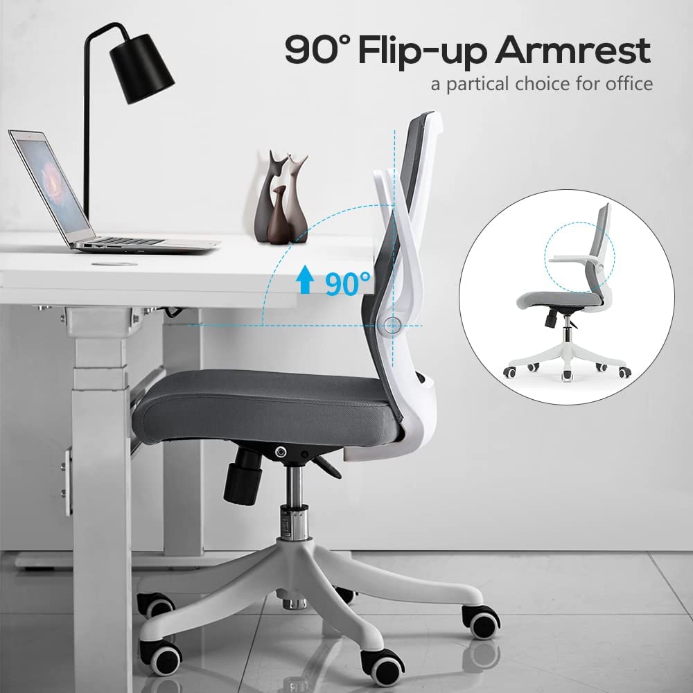 SIHOO M76 Ergonomic Office Chair Swivel Desk Chair Height Adjustable Mesh Back Computer Chair with Lumbar Support, 90° Flip-up Armrest Grey