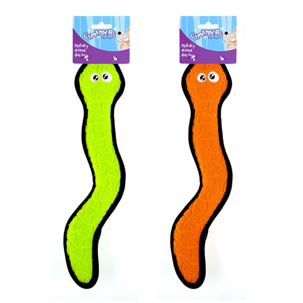 Chompers Dog Toy Colourful Worm L35cm 2 Asstd Colours 1 x Colour Randomly Selected