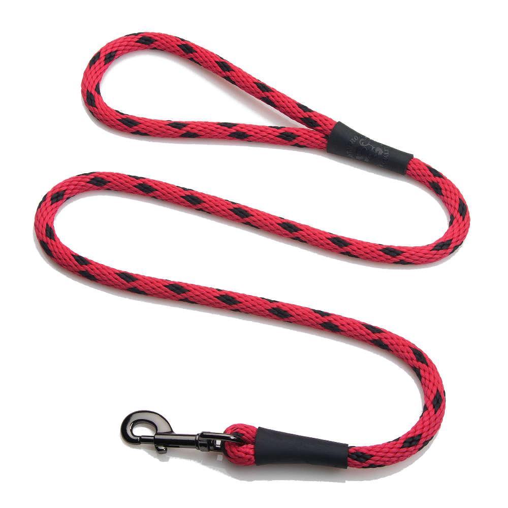 Mendota Clip Leash Small - lengths 3/8in x 6ft(10mm x1.8m) Made in the USA - Black Ice - Red