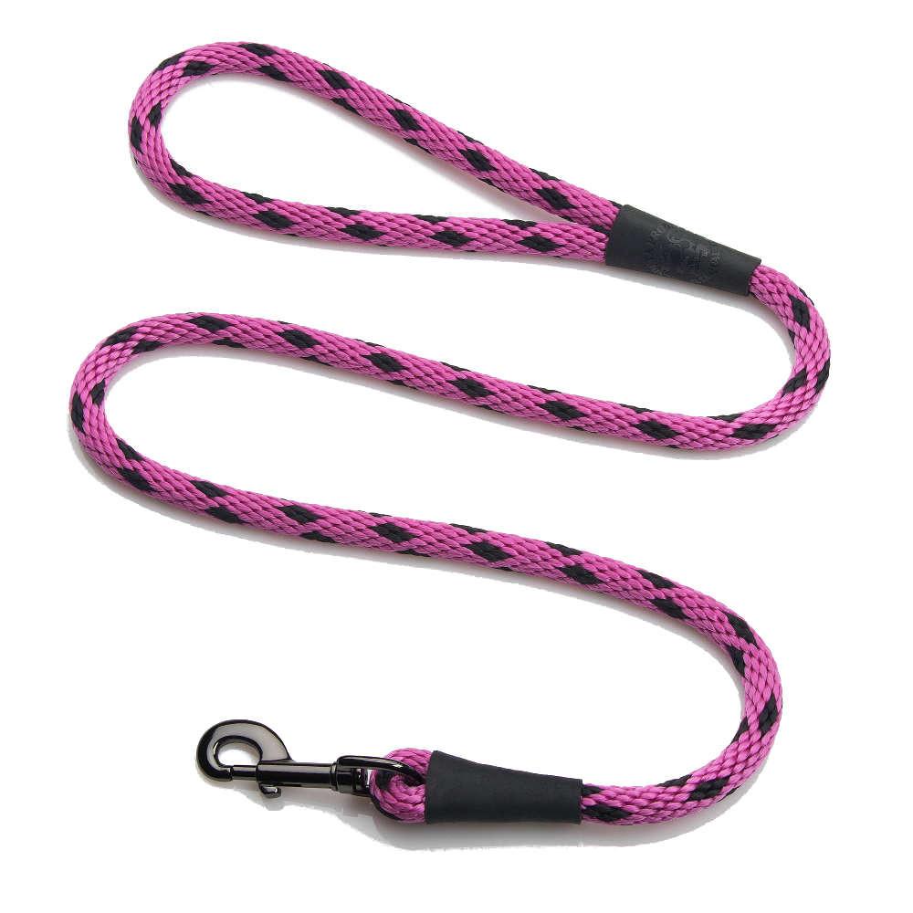 Mendota Clip Leash Small - lengths 3/8in x 6ft(10mm x1.8m) Made in the USA - Black Ice - Raspberry