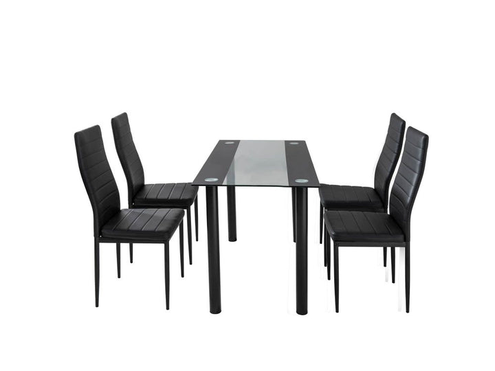 5PC Indoor Dining Table and Chairs Dinner Set Glass Leather Kitchen-Mix Black