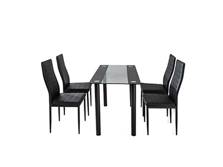 5PC Indoor Dining Table and Chairs Dinner Set Glass Leather Kitchen-Mix Black