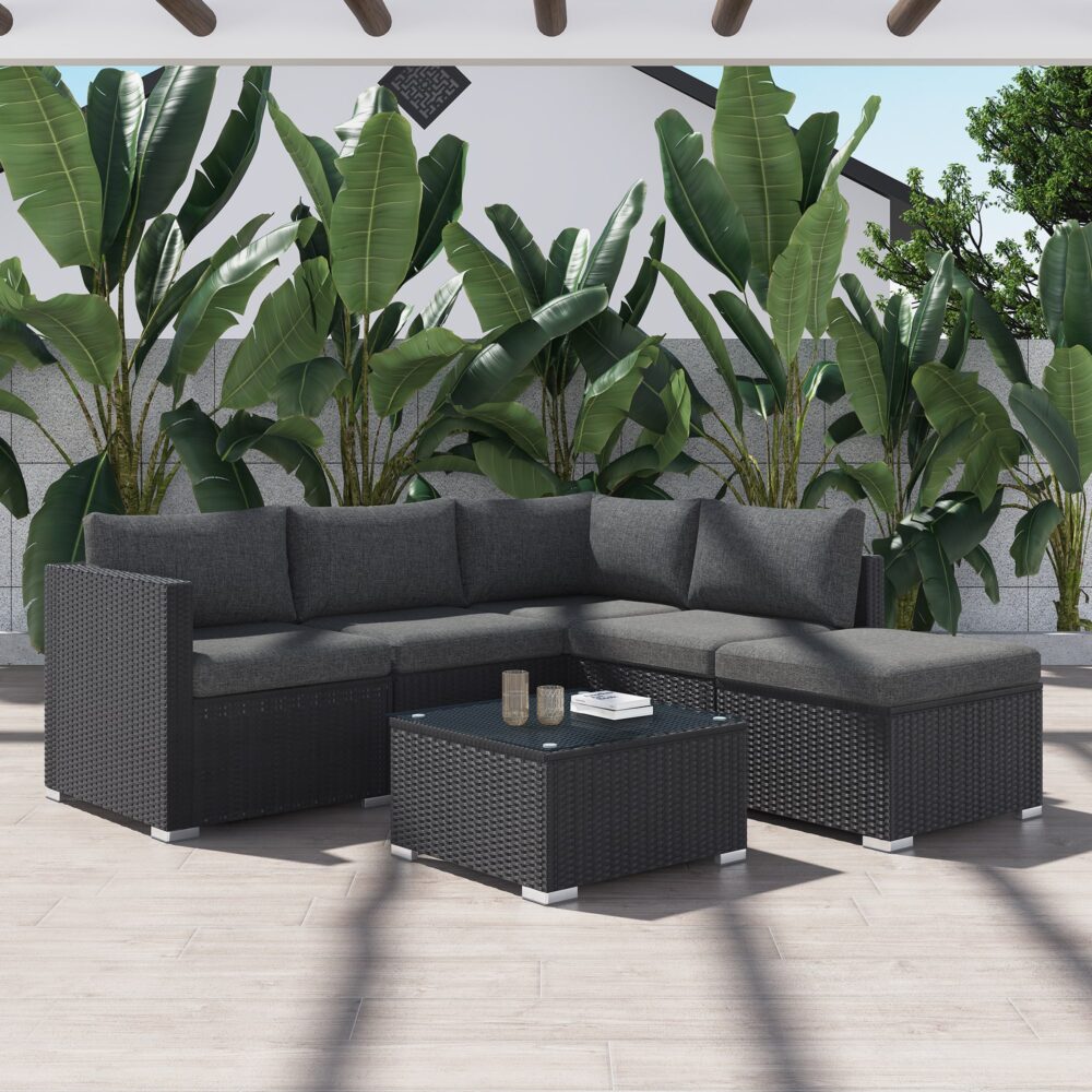 Ottoman-Style Outdoor Lounge Set in Black