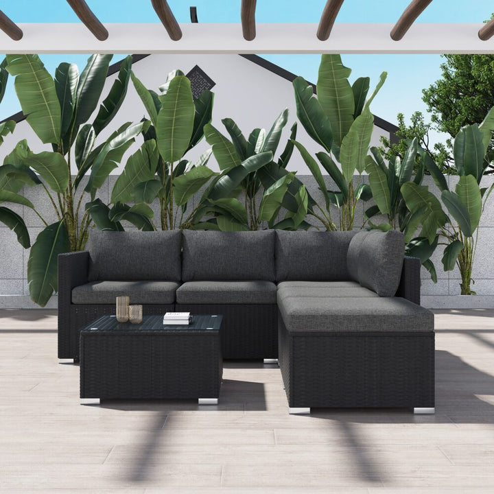 Ottoman-Style Outdoor Lounge Set in Black