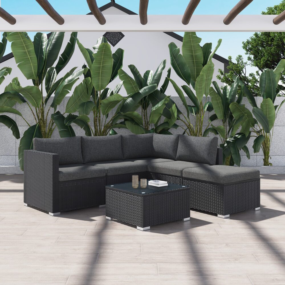 Ottoman-Style Outdoor Lounge Set in Black