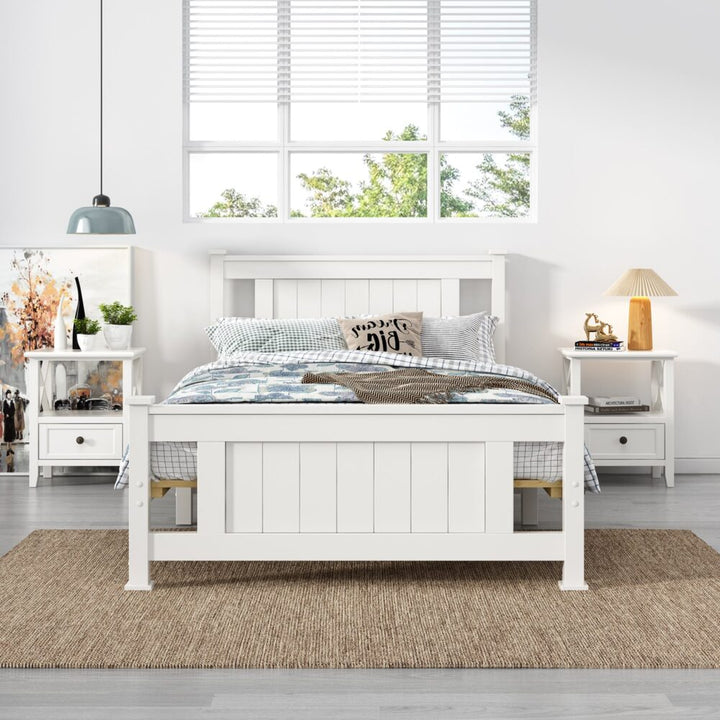 King Single Solid Pine Timber Bed Frame-White