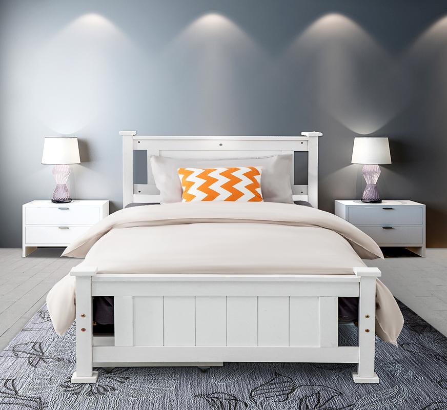 King Single Solid Pine Timber Bed Frame-White