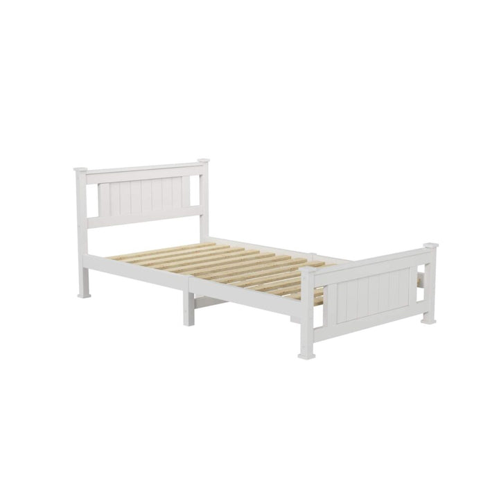 King Single Solid Pine Timber Bed Frame-White