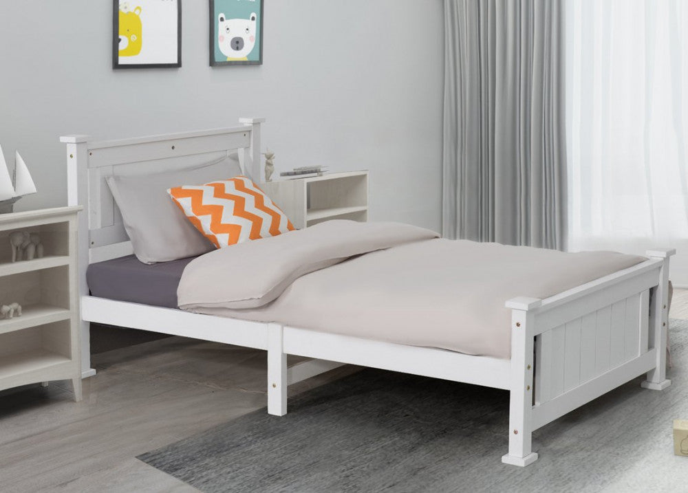 King Single Solid Pine Timber Bed Frame-White