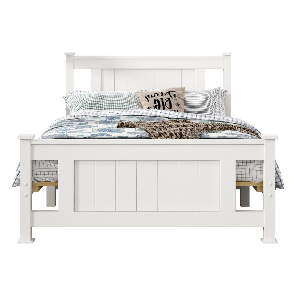 King Single Solid Pine Timber Bed Frame-White