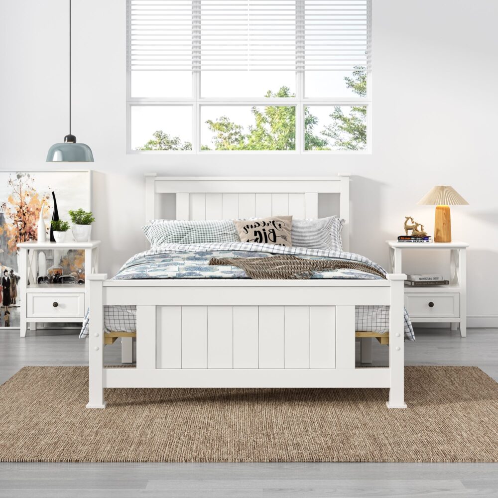 Single Solid Pine Timber Bed Frame-White