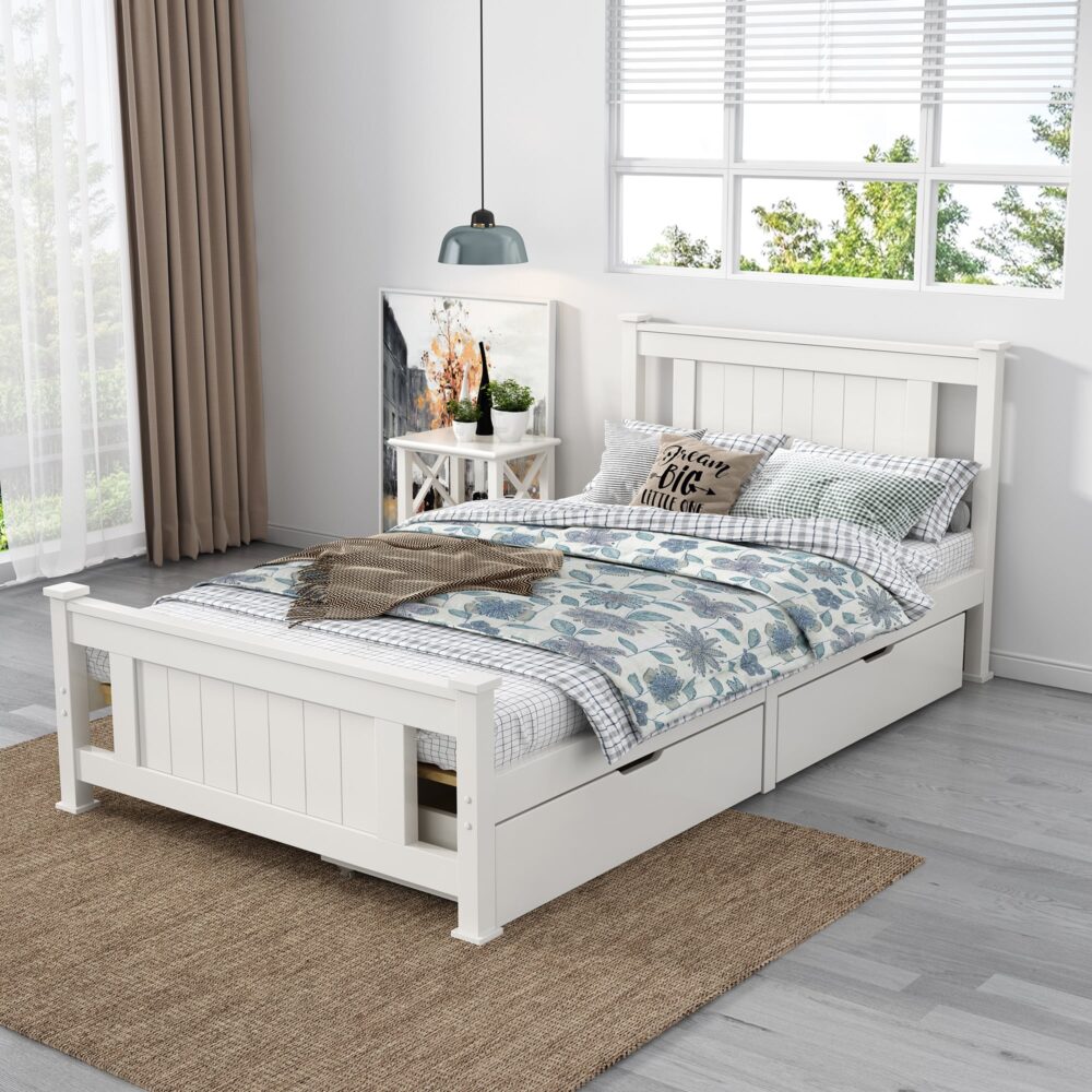 Single Solid Pine Timber Bed Frame-White