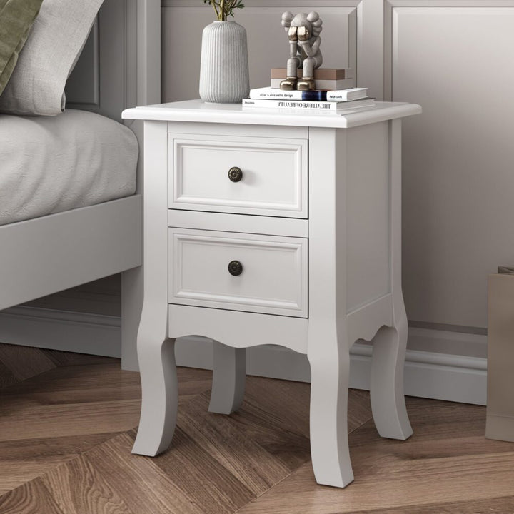 French Bedside Table Nightstand White Set of 2