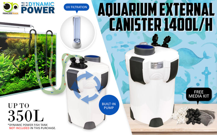 Aquarium UV Light External Canister Filter 1400L/H + Media Kit