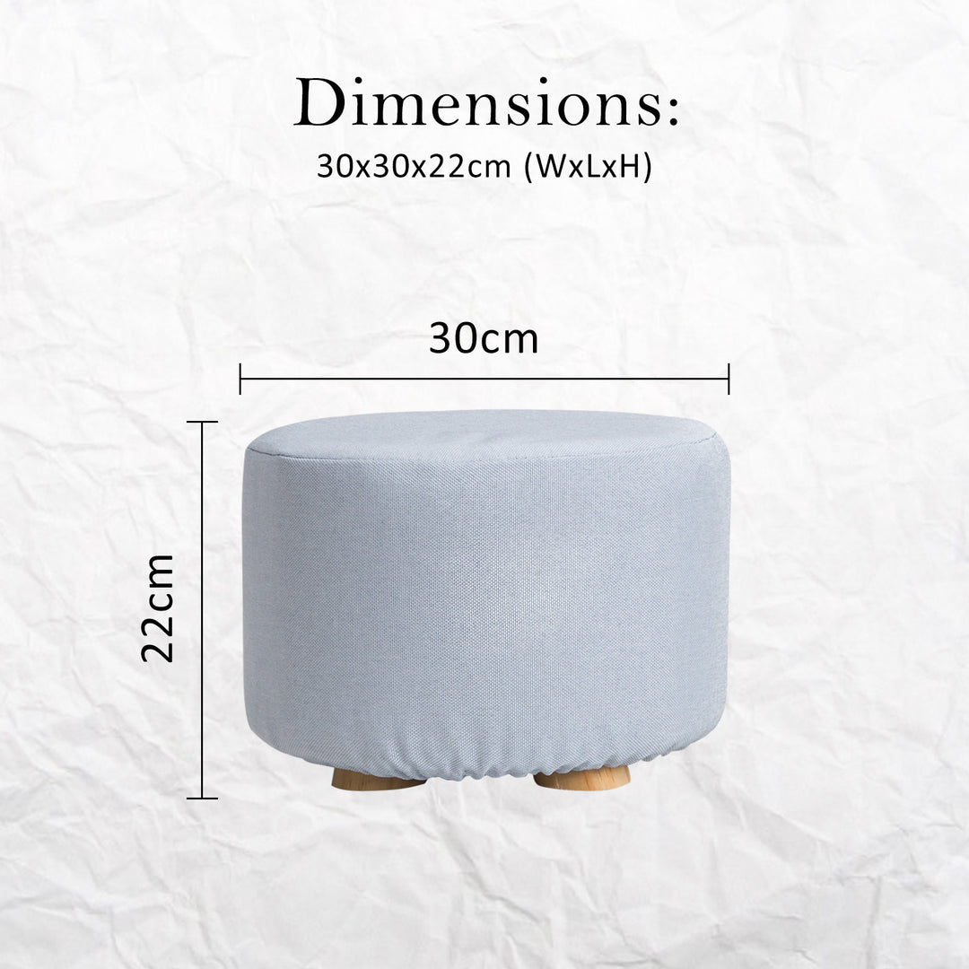 Fabric Ottoman Round Wooden Leg Foot Stool - LIGHT BLUE