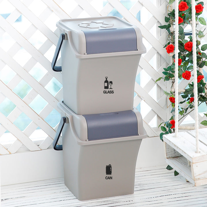 2 Set 45L Stackable Recycle Bin Brown Rubbish Open-Touch Flip Lid