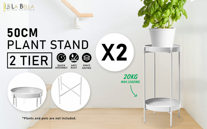 2X Plant Stand 50cm Planter Shelf Rack Display Steel 2 Tier WHITE