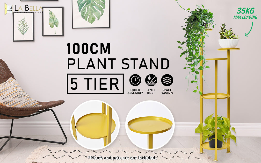 Plant Stand 100cm Planter Shelf Rack Display Steel 5 Tier GOLD