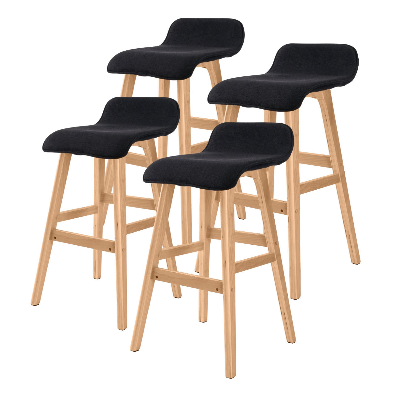 4X Wooden Bar Stool Dining Chair Fabric SOPHIA 65cm BLACK