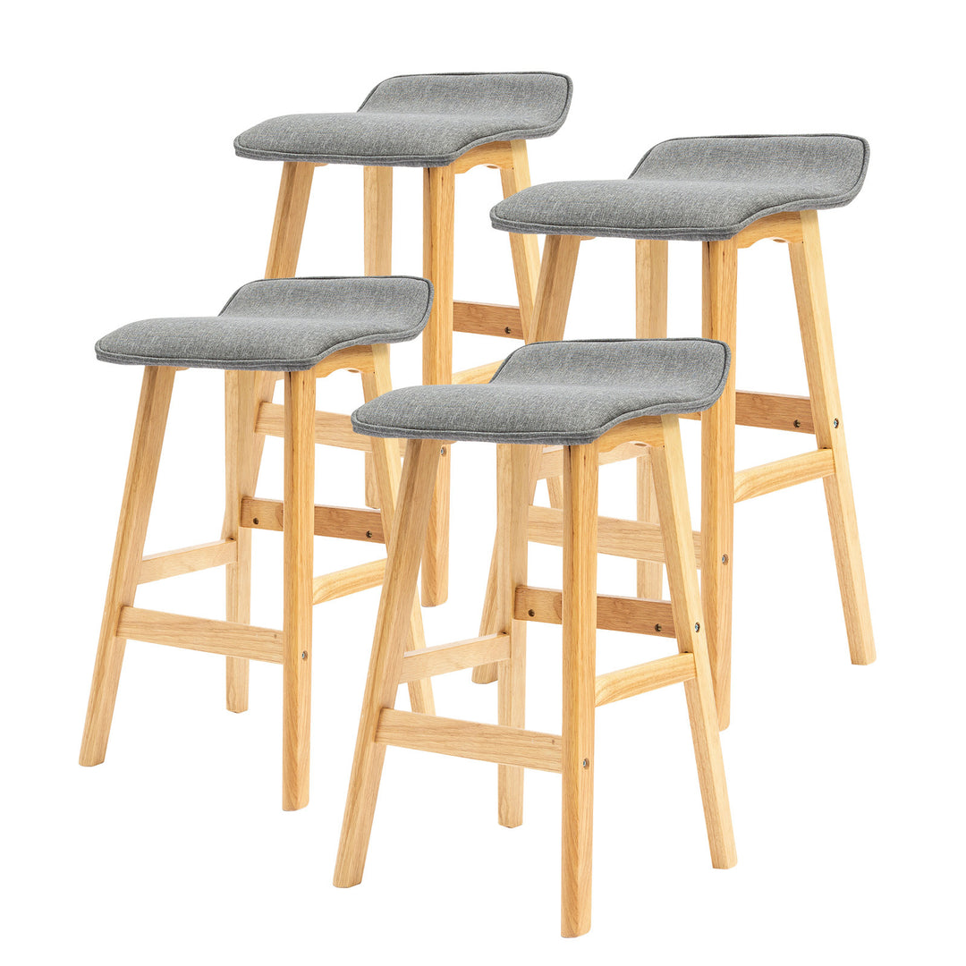 4X Wooden Bar Stool Dining Chair Fabric DARA 65cm GREY