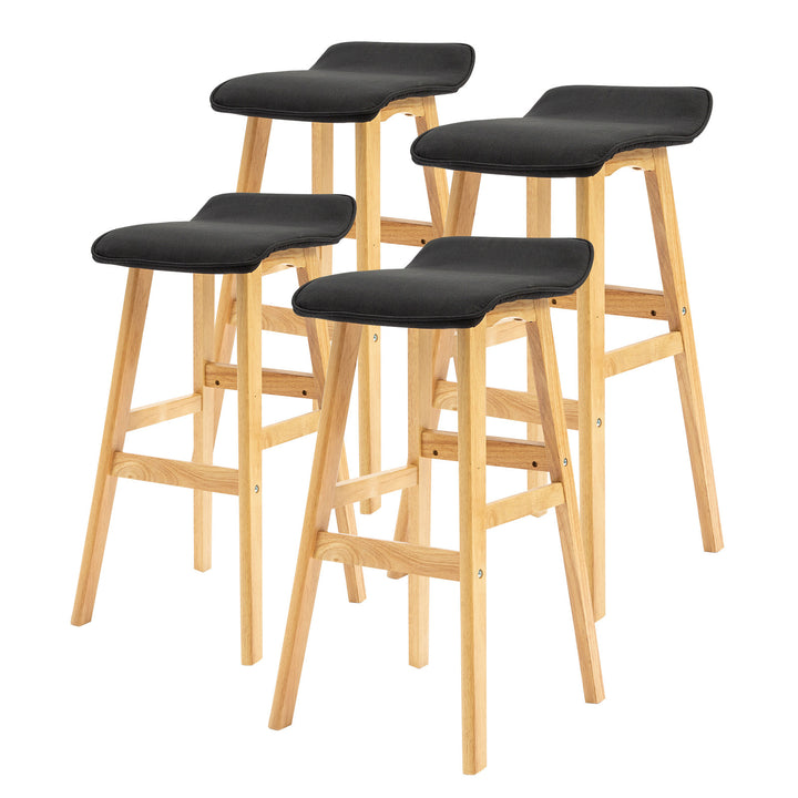 4X Wooden Bar Stool Dining Chair Fabric DARA 73cm BLACK