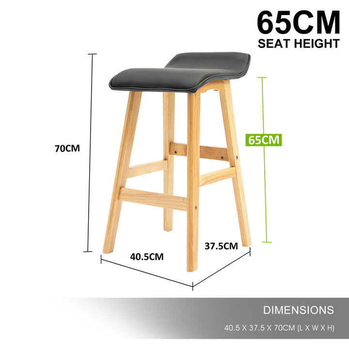 4X Wooden Bar Stool Dining Chair Leather DARA 65cm BLACK