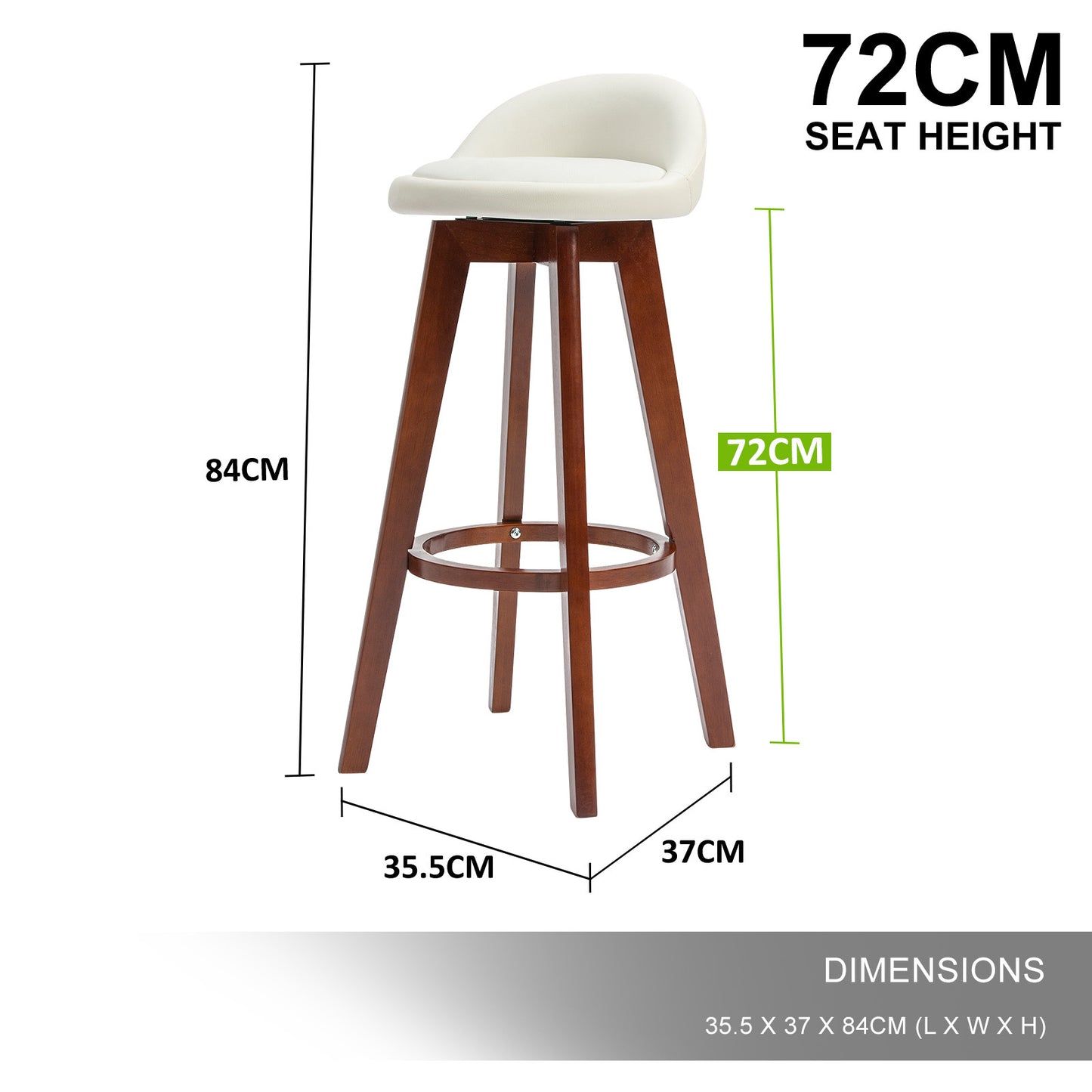 La Bella 4 Set 72cm White Brown Wooden Bar Stool Kayde Leather