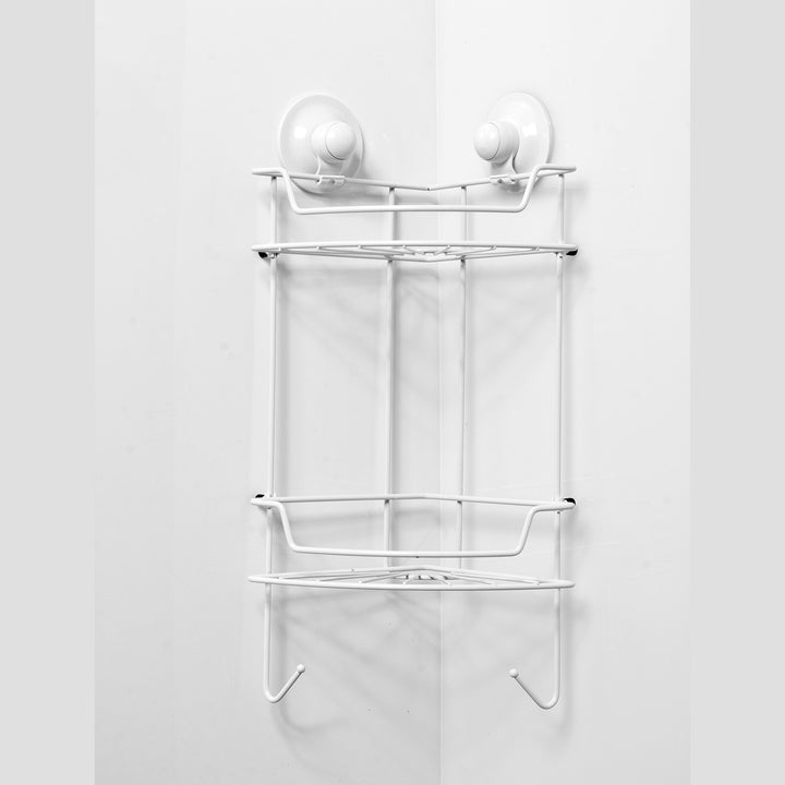 Double Corner Shelf Removable Suction Small WHITE