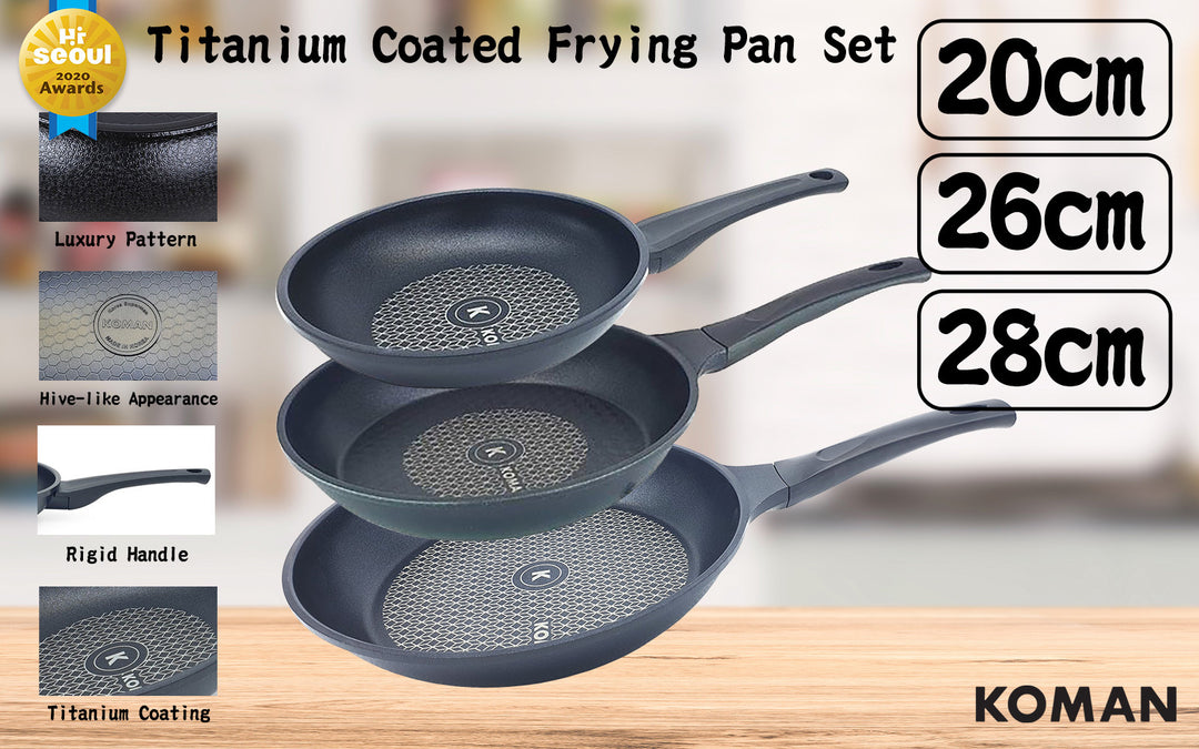 KOMAN Non-Stick Titanium Coating Frying Pan 20 26 28cm Set