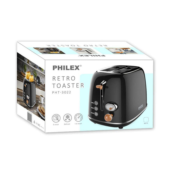 PHILEX 2-Slice Electric Toaster Bread Reheat Defrost Retro Retro BLACK