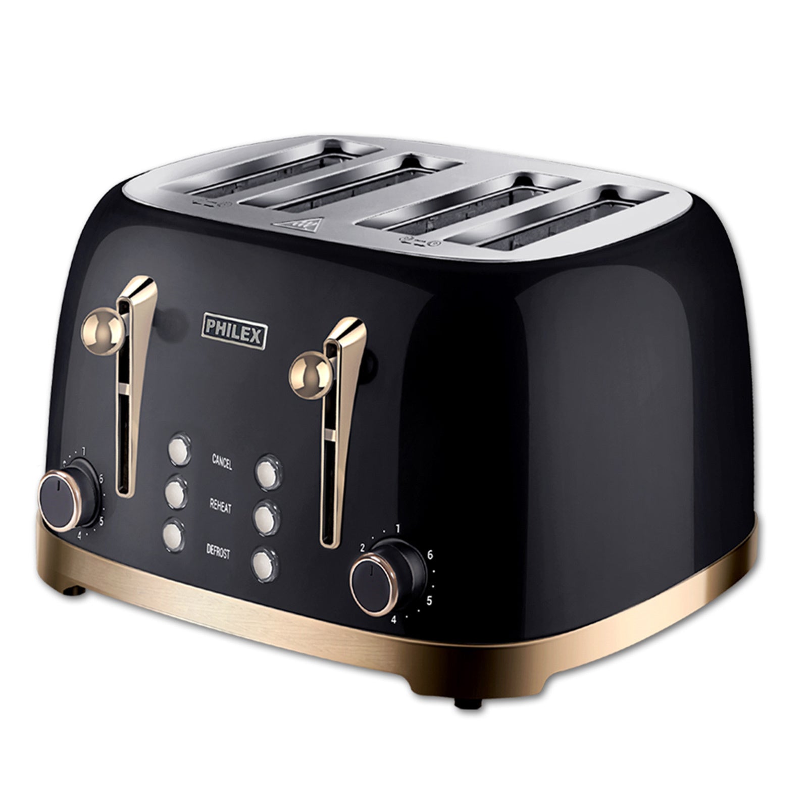 PHILEX 4-Slice Electric Toaster Bread Reheat Defrost Retro Retro BLACK