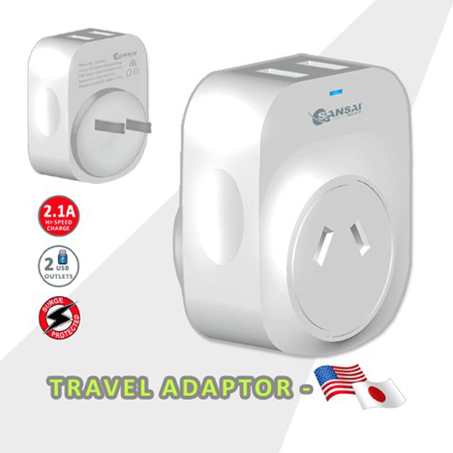 2X Sansai Travel Adaptor 2 X USB - Japan