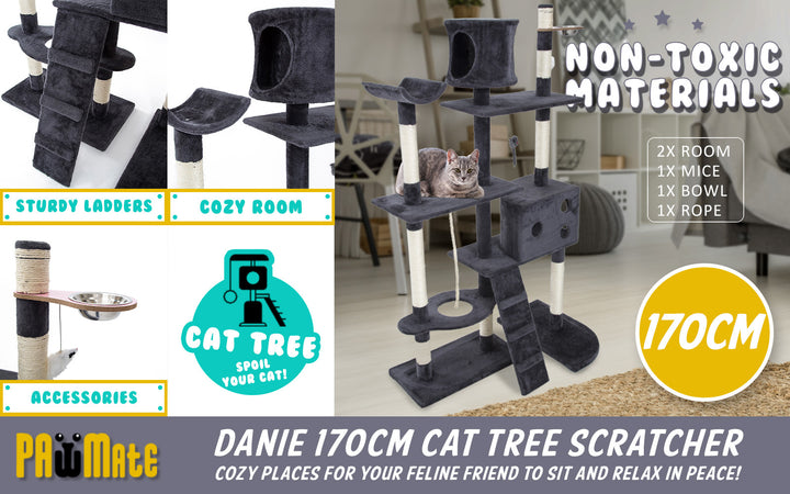 Cat Tree Multi Level Scratcher DANIE 170cm GREY