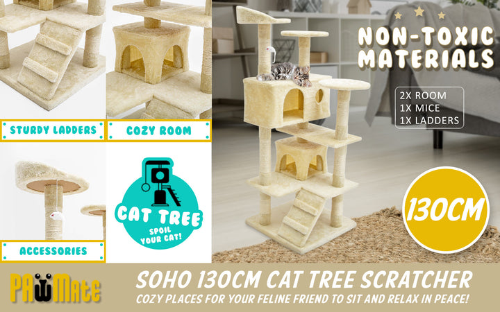 Cat Tree Multi Level Scratcher SOHO 130cm BEIGE