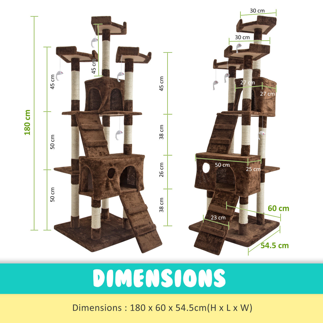 Cat Tree Multi Level Scratcher JUMBO 180cm BROWN