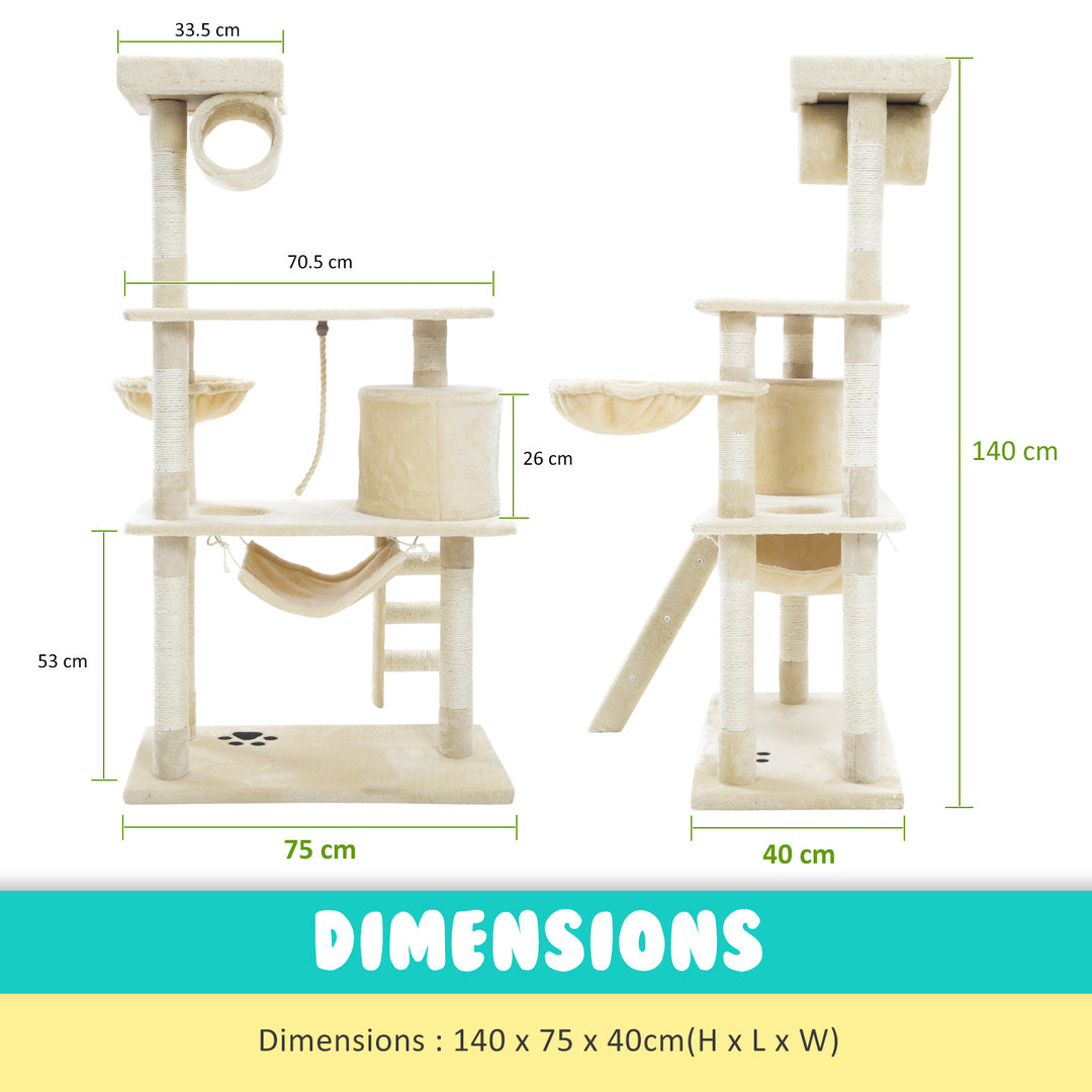 Cat Tree Multi Level Scratcher MAPLE 140cm BEIGE