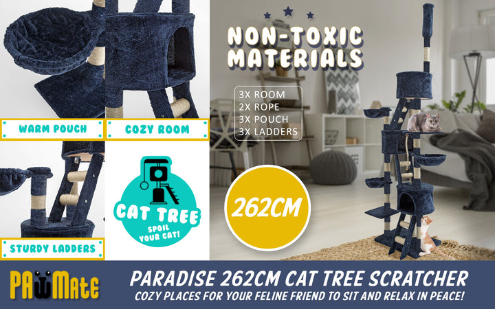 Cat Tree Multi Level Scratcher PARADISE 262cm BLUE