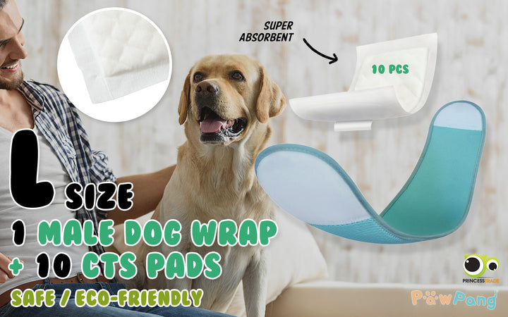 Dog Wrap Resuable Male L + 10X Diaper Booster Pads Disposable M