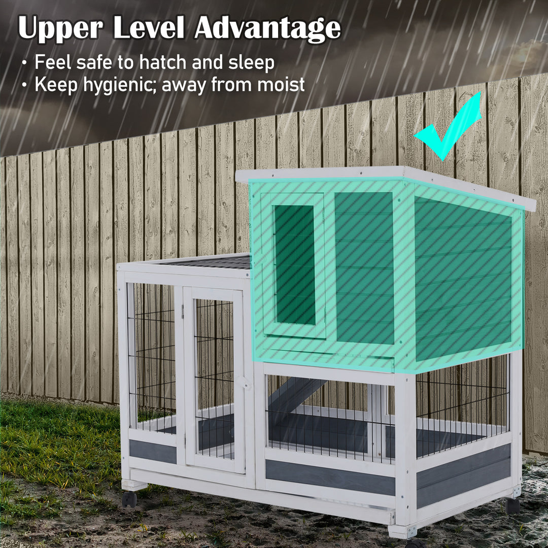 Rabbit Hutch Chicken Coop with Wheels 96.5 x 56 x 90.5cm 2 Storey Pet Cage Run THUMPER