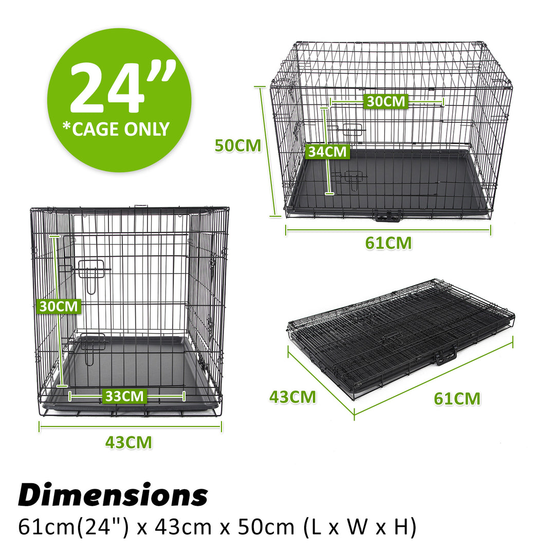 Wire Dog Cage Foldable Crate Kennel 24in with Tray