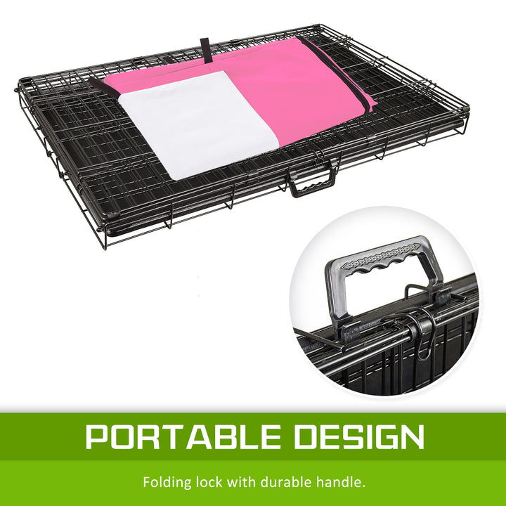 Wire Dog Cage Foldable Crate Kennel 30in with Tray + PINK Cover Combo